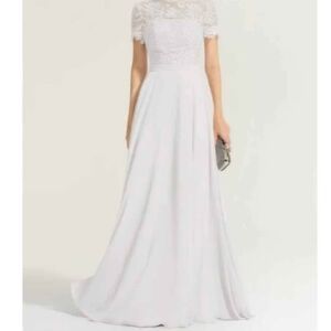 A-line High Neck Floor-Length Lace Chiffon Bride Wedding Dress Formal Size 16